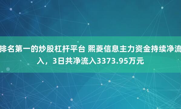 排名第一的炒股杠杆平台 熙菱信息主力资金持续净流入，3日共净流入3373.95万元